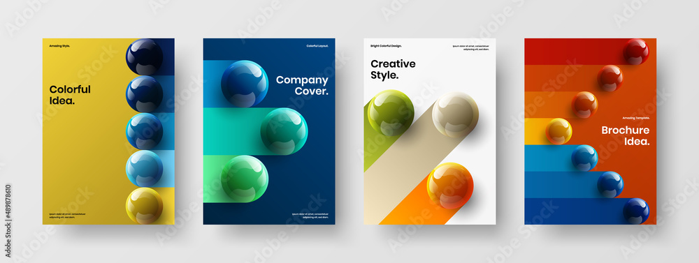 Trendy 3D spheres poster illustration collection. Clean company identity vector design template set.