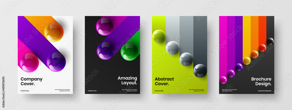 Vivid presentation vector design layout collection. Abstract realistic balls pamphlet concept composition.