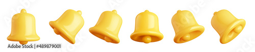 Notification bell. Reminder icon 3D symbol, yellow bells vector illustration set