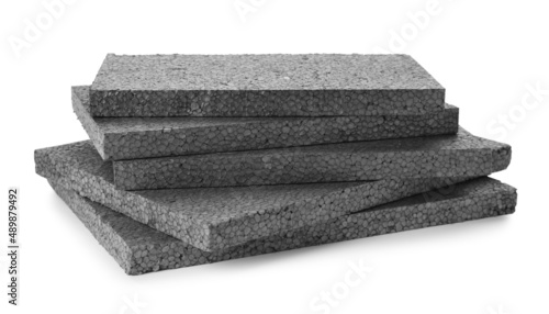 Cuadro en lienzo Stack of grey styrofoam sheets on white background