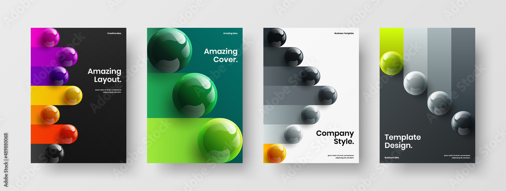 Modern poster vector design layout bundle. Clean realistic balls corporate brochure template composition.