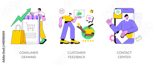 Customer relationship management abstract concept vector illustration set. Consumer demand, customer feedback, contact center, retail marketing, user support, market research abstract metaphor.