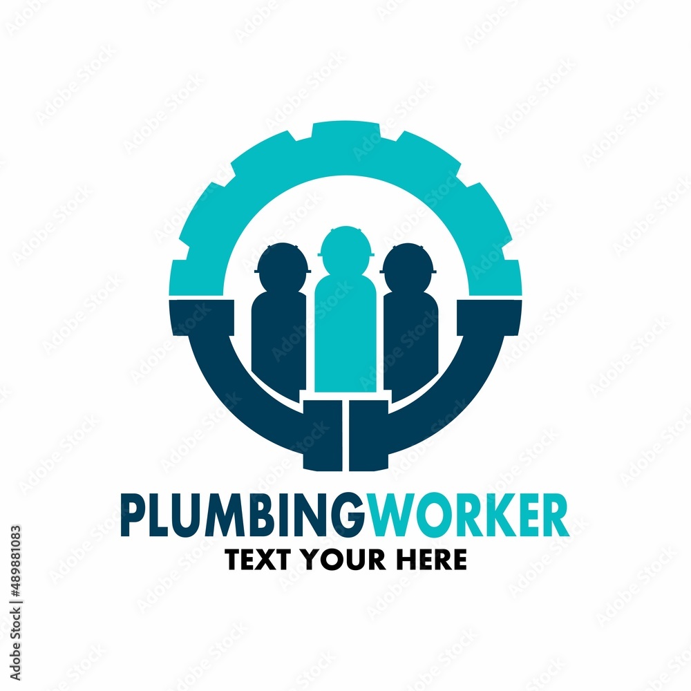 plumbing gear  with worker vector logo template illustration.This logo suitable for business
