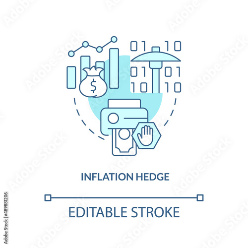 Inflation hedge turquoise concept icon. Cryptocurrency competitive edge abstract idea thin line illustration. Reduce risks. Isolated outline drawing. Editable stroke. Arial, Myriad Pro-Bold fonts used