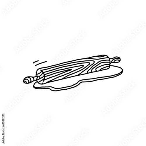 Rolling pin for preparing dough for baking doodle vector illustration isolated.