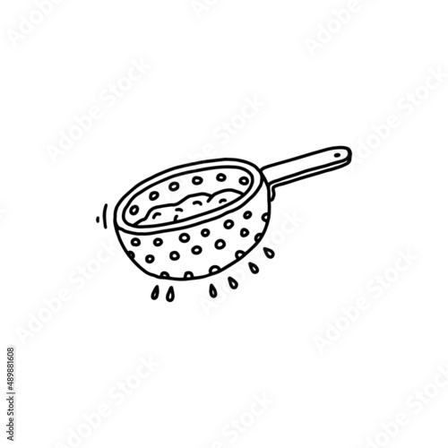 Flour sieve outline icon, hand drawn doodle style vector illustration isolated.