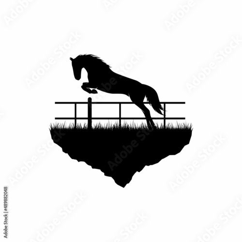 Silhouette of a horse jumping on the grass. eps 10 vector illustration