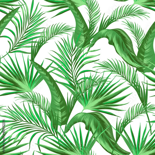 Jungle vector pattern with tropical leaves.Trendy summer print. Exotic seamless background. 