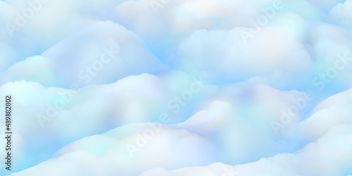 Stylize blue sky seamless background and cartoon fluffy clouds