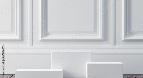 Classic luxury white empty interior with wall molding panels