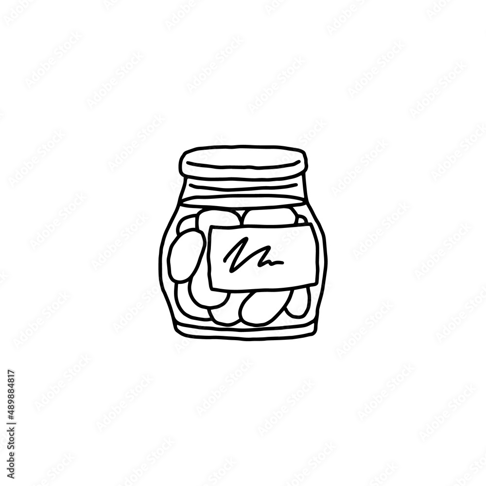 Jar with pickled vegetables or jam, doodle vector illustration isolated. Jar with pickled vegetables or jam, doodle vector illustration isolated.