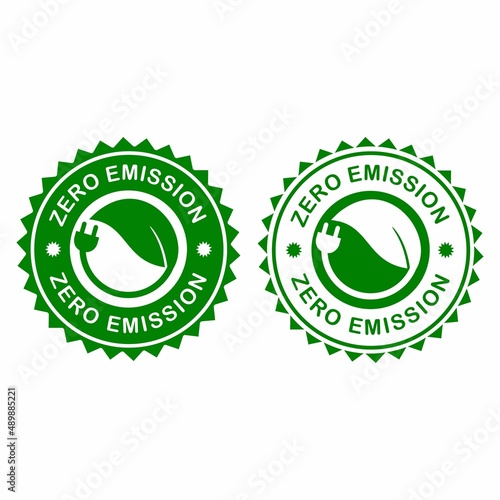 Zero emission vector badge template. This design use leaf symbol.