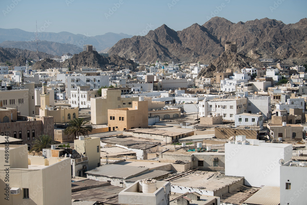 Muscat,Oman - March 05,2019 : View on the old town Muttrah which is located in the Muscat governorate of Oman. 