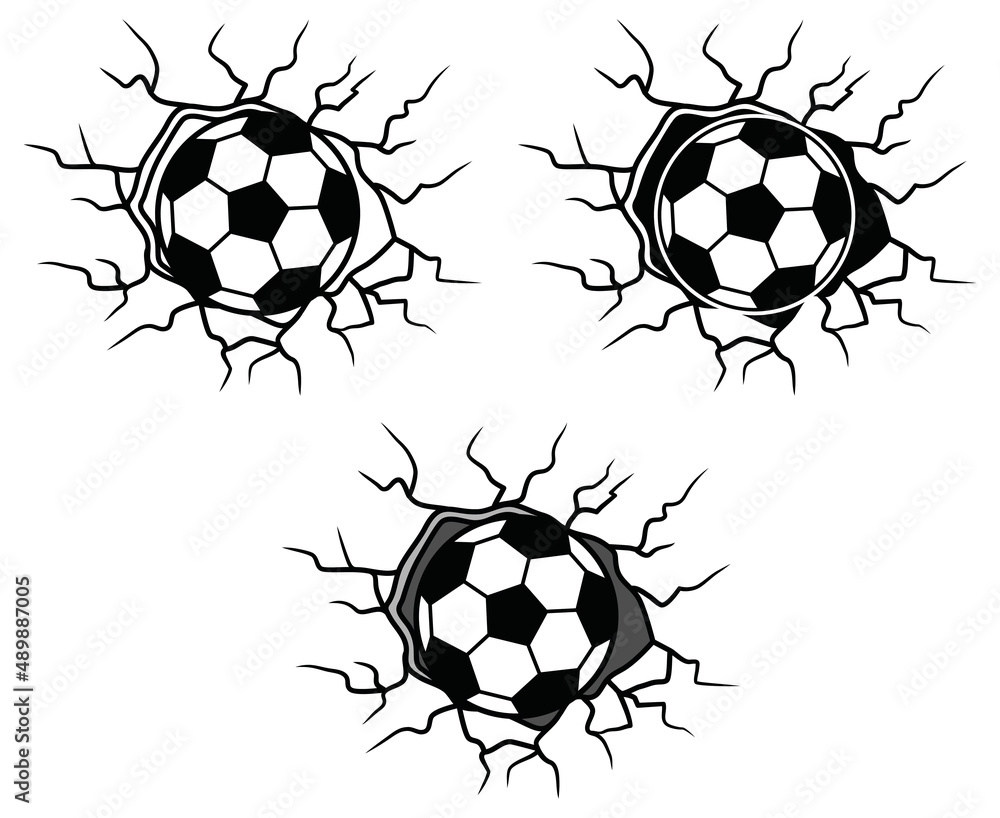 Soccer / Football Breaking through a wall Clipart Set Outline