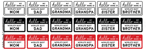 Hello my name is World's Best Mom Sticker Clipart Set - Outline, Silhouette and Color