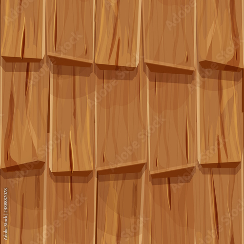 Old wooden roof cover from planks, ui game background, seamless pattern in cartoon style isolated. Detailed, textured material. 