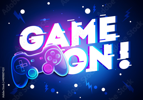 Game On Joypad In Neon Glitch Style