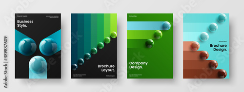 Clean realistic balls pamphlet illustration composition. Fresh banner vector design template set.