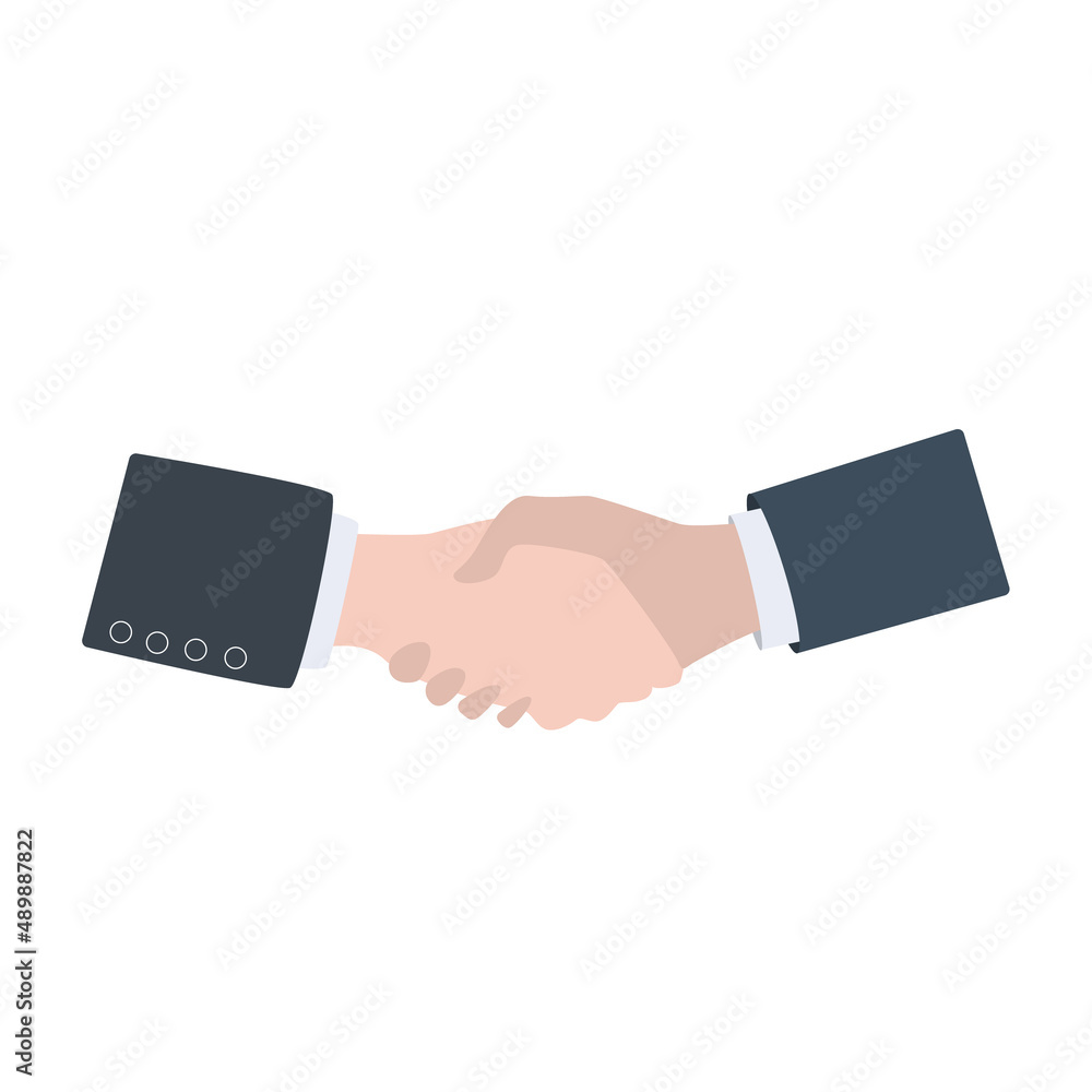 The vector handshake of two people in suits on a white background is isolated. Illustration of the peace greeting sign, greeting and respect The vector handshake of two people in suits on a white background is isolated. Illustration of the peace greeting sign, greeting and respect
