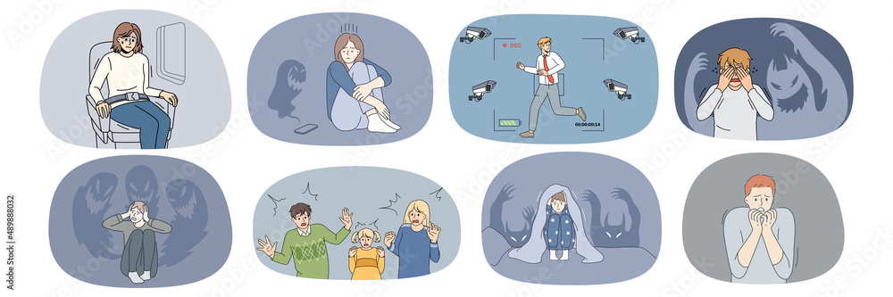 Define Scaring Set of scared diverse people suffer from paranoid fear. Collection of ...