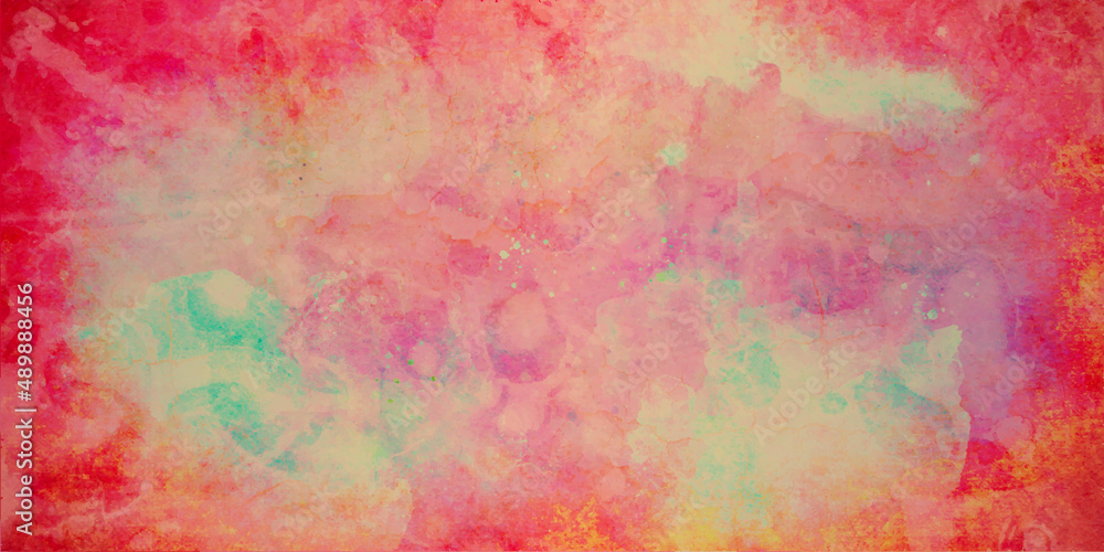 Abstract watercolor background with splashes and Vibrant purple, blue, pink and red hand painted galactic nebula looking watercolor background.