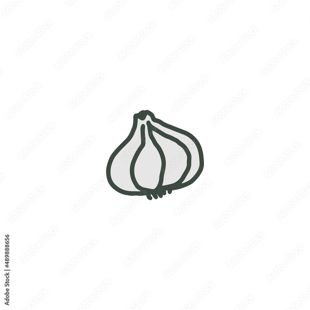 Garlic stroke icon or symbol, hand drawn doodle vector illustration isolated.