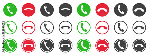 Set of answer and decline phone call buttons, red and green button icon. Phone call symbols. Accept call and decline button. Answer or decline vector.