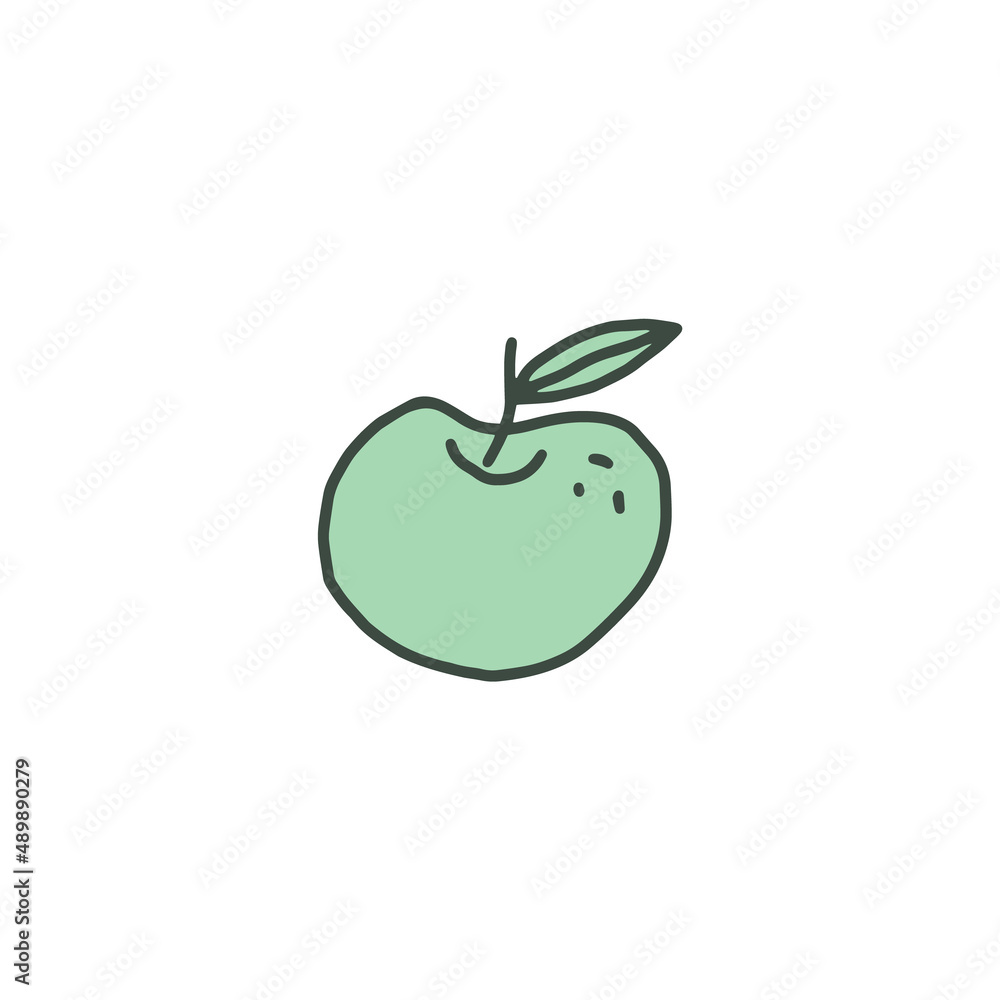 Ripe fresh apple with leaf hand drawn doodle vector illustration isolated. Ripe fresh apple with leaf hand drawn doodle vector illustration isolated.