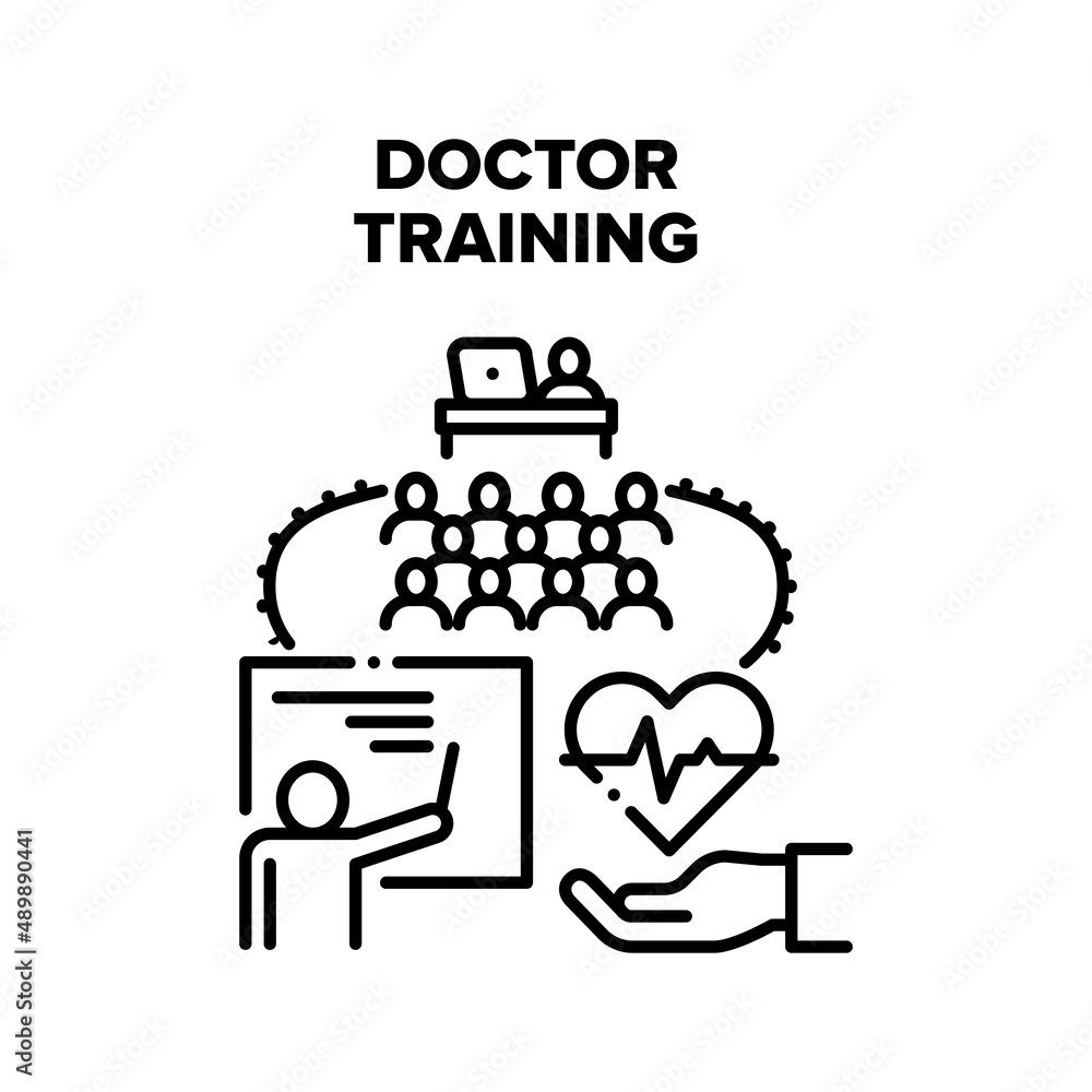 Doctor Training Vector Icon Concept. Advanced Doctor Training And Conference, Medicine Presentation Of Discovery And Researchment. Medical Education And Studying Black Illustration Doctor Training Vector Icon Concept. Advanced Doctor Training And Conference, Medicine Presentation Of Discovery And Researchment. Medical Education And Studying Black Illustration