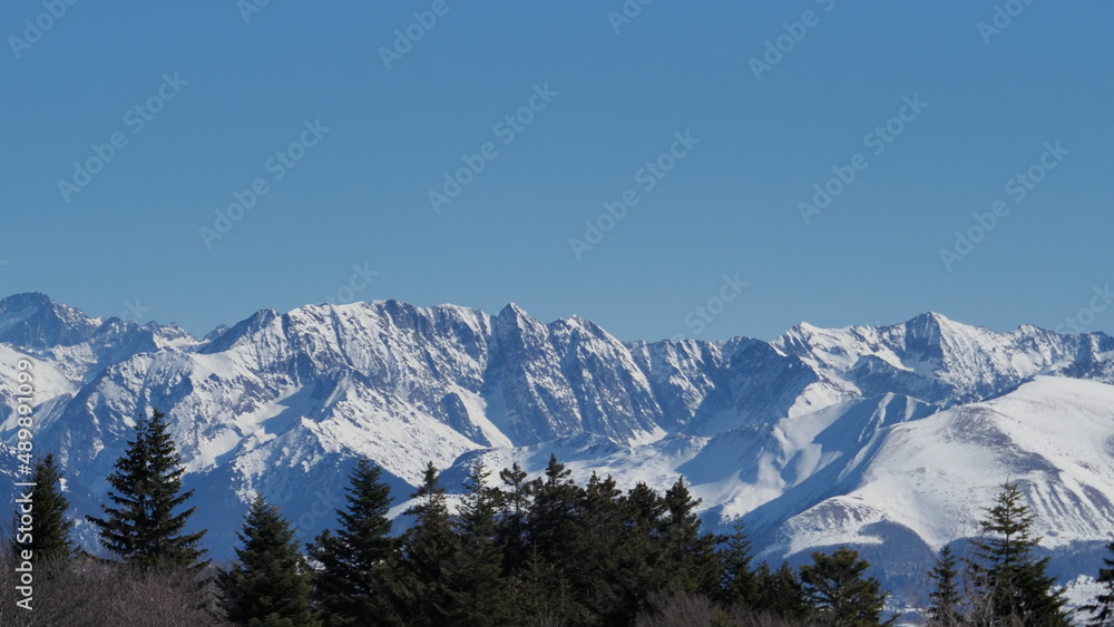 alps in winter with snow, mountain, blue sky