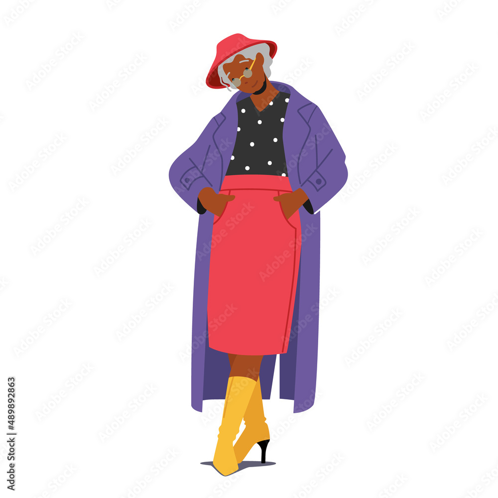 Elegant Aged Pensioner Woman Wear Fashioned Apparel. Trendy Old Female Character in Fashionable Clothes, Stylish Lady