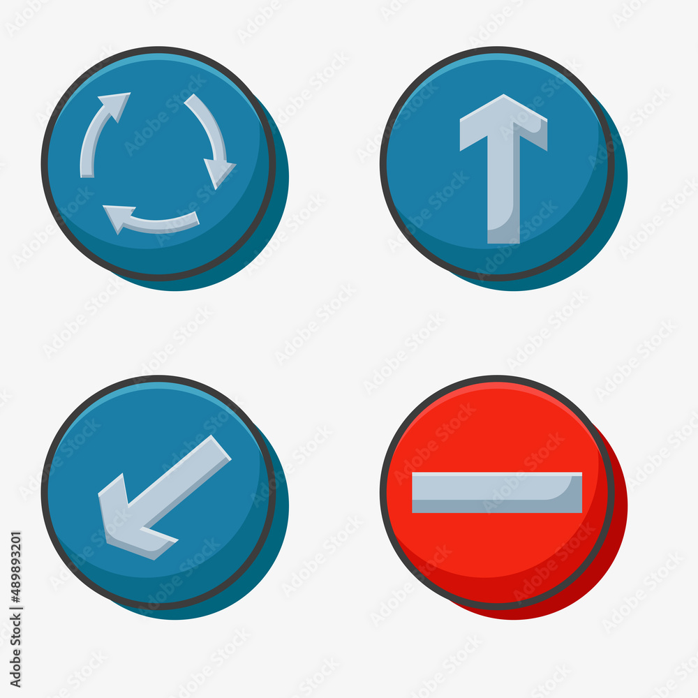 Set of traffic sign part 4 on a white background. go, stop left sign with Flat vector illustration Set of traffic sign part 4 on a white background. go, stop left sign with Flat vector illustration