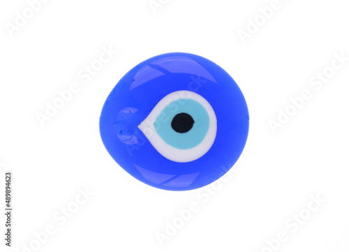 Turkish eye amulet, blue glass on a white background