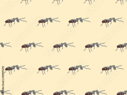 Ant cartoon character seamless pattern on orange background.Pixel style