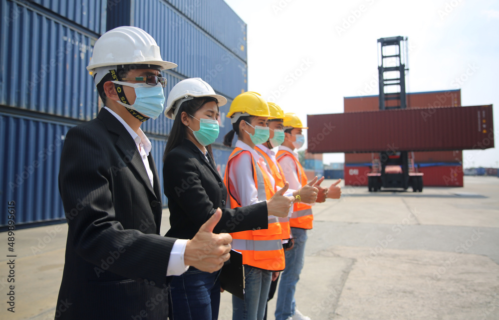 Foreman control Industrial Container Cargo freight ship at industry. Transportation and logistic. Foreman control Industrial Container Cargo freight ship at industry. Transportation and logistic.