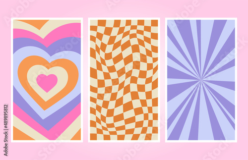 Retro 70s-90s vintage pattern. Retro Vibes Art. Trendy elements. Colorful bright background. Vector hand drawn flat illustrations. Editable Vector.