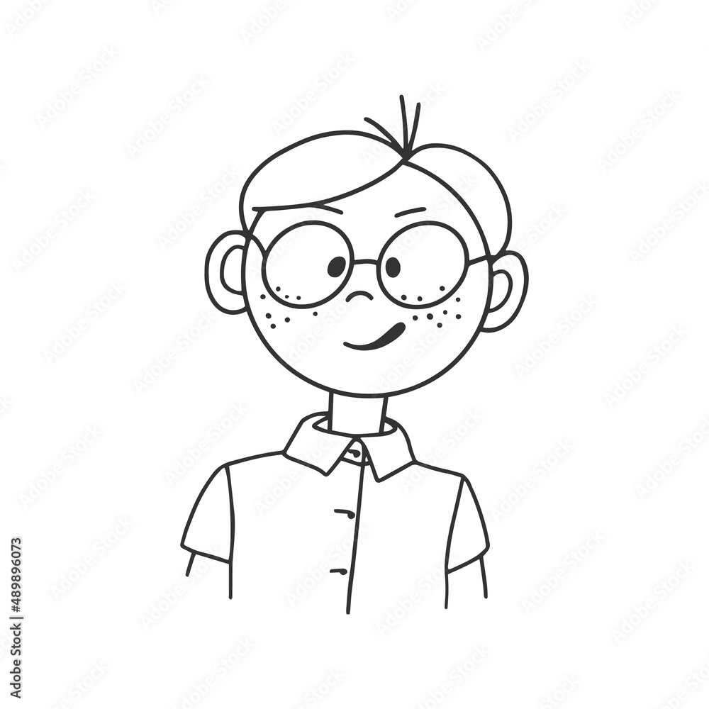 Contour drawing of a cartoon man with glasses. Doodle style Contour drawing of a cartoon man with glasses. Doodle style