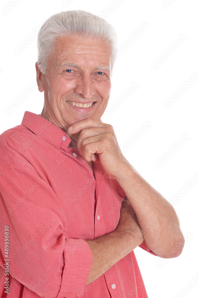 Portrait of thinking senior man on white background Portrait of thinking senior man on white background