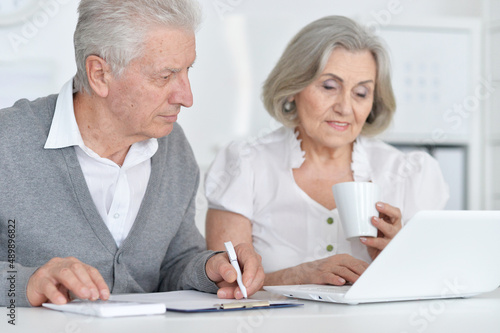 Portrait of senior people working with computer at home
