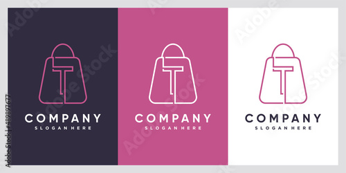 Bag and latter T logo design with creative concept