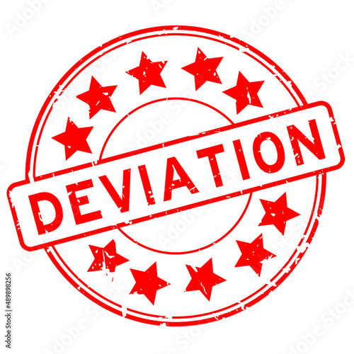 Grunge red deviation word with star icon round rubber seal stamp on white background