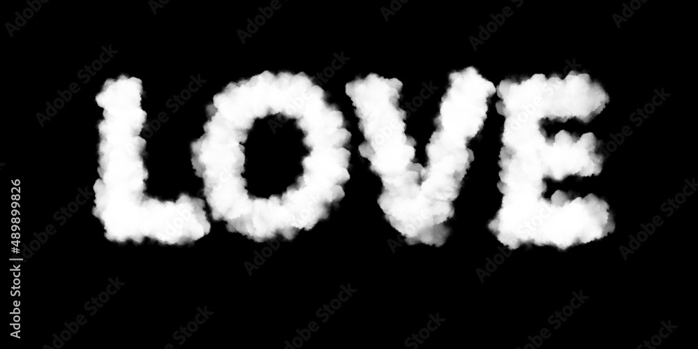 Love Word Shape White Cloud Isolated on Black Background. Graphic Designer Resource Love Word Shape White Cloud Isolated on Black Background. Graphic Designer Resource