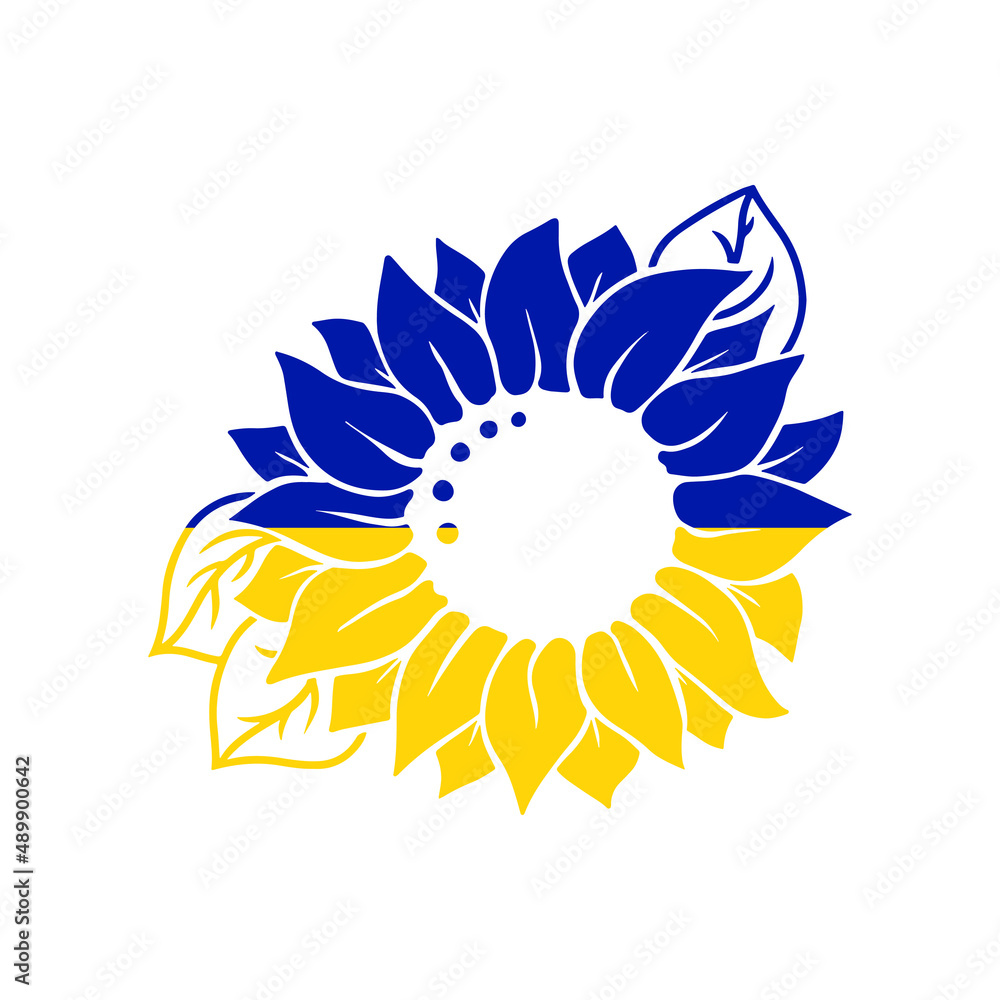 Yellow blue sunflowers with leaves in silhouette isolated on white. Hand drawn floral vector flat illustration. Summer flower clipart. Stencil design for greeting card, invitation, banner Yellow blue sunflowers with leaves in silhouette isolated on white. Hand drawn floral vector flat illustration. Summer flower clipart. Stencil design for greeting card, invitation, banner
