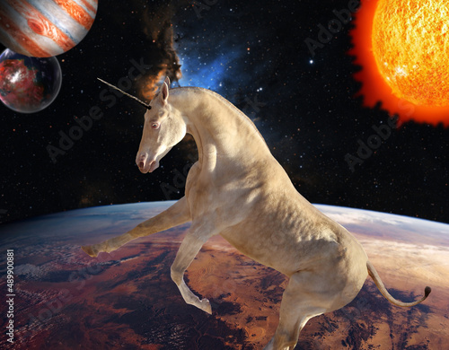 fantasy alien planet  pink unicorn in space  fabulous fantasy unicorn 