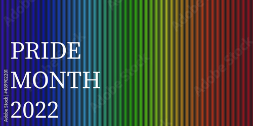 LGBT Pride Month 2022 vector concept. Rainbow striped background and white text.