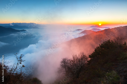 Asia - Beautiful landscape of highest mountains reflect fantasy dramatic sunset sky in winter at Taroko National Park  Hehuan Mountain  Taiwan
