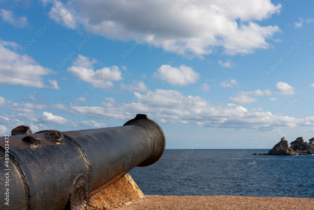 Old cannon at fortress aiming at sea
