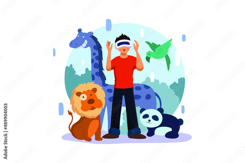 Naklejka premium Man experiencing the virtual zoo