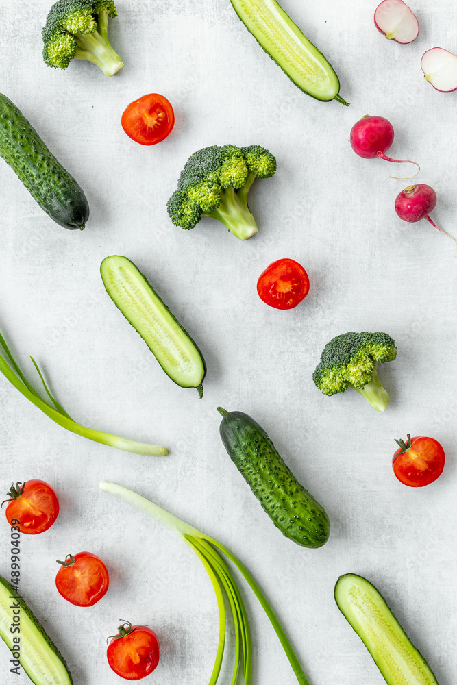 Seamless pattern of colorful vegetables. Food background Seamless pattern of colorful vegetables. Food background