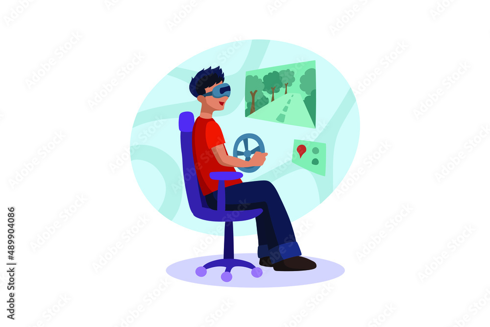 Man learning driving using VR tech Man learning driving using VR tech